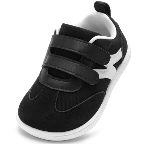 STQ KIDS Barfussschuhe Kinder Breite Turnschuhe Jungen Kinderschuhe Helle Sohle Kleinkind Sneaker Komfort Barfußschuhe Halbschuhe Leicht Kindergarten Schuhe Schwarz 21 EU / I4 von STQ KIDS
