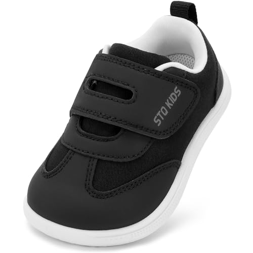STQ KIDS Barfussschuhe Kinder Breite Leicht Turnschuhe Jungen Barfußschuhe Kleinkind Sneaker Kinderschuhe Sportschuhe Draußen Schuhe Schwarz 24 EU/T7 Weit von STQ KIDS