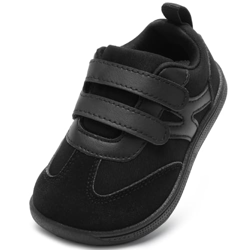 STQ KIDS Breite Kinder Barfußschuhe Leicht Jungen Barfussschuhe Turnschuhe Komfort Kleinkind Sneaker Frühling Kinderschuhe Halbschuhe Ganz Schwarz 25 EU / T8 von STQ KIDS