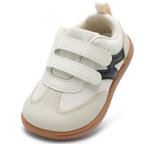 STQ KIDS Breite Turnschuhe Jungen Mädchen Sneaker Komfort Kinder Barfussschuhe Rutschsicher Barfußschuhe Kinderschuhe Leicht Kleinkind Kindergarten Schuhe Beige 26 EU / T9 von STQ KIDS