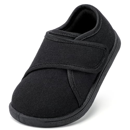 STQ KIDS Hausschuhe Kinder Junge Barfußschuhe Hallenschuhe Junge Weit Lauflernschuhe Baby Kinderschuhe Kindergarten Schuhe Breite Füße Rutschfeste Leicht Schwarz 27 EU von STQ KIDS