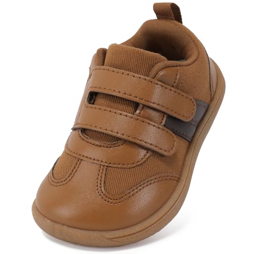 STQ KIDS Jungen Schuhe Breiter Zehenraum Kleinkinder Lauflernschuhe rutschfeste Kinder Sneakers Weiche Leicht mit Haken- und Schlaufenband Braun 20 EU Weit von STQ KIDS