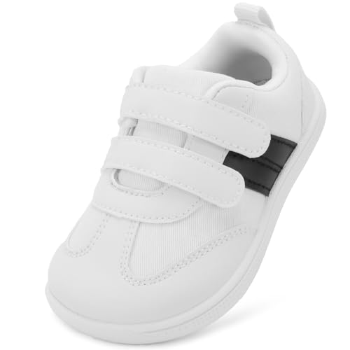 STQ KIDS Jungen Schuhe Breiter Zehenraum Kleinkinder Lauflernschuhe rutschfeste Kinder Sneakers Weiche Leicht mit Haken- und Schlaufenband Weiß 29 EU Weit von STQ KIDS