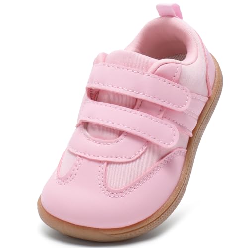 STQ KIDS Jungen Schuhe Breiter Zehenraum Kleinkinder Lauflernschuhe rutschfeste Kinder Sneakers Weiche Leicht mit Haken- und Schlaufenband Rosa 25 EU Weit von STQ KIDS