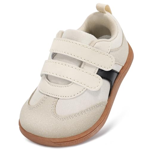 STQ KIDS Kinder Barfußschuhe Breite Kinder Schuhe Jungen Sneakers rutschfeste Lauflernschuhe Kleinkind Leichte Weiche Walking Kinderschuhe Minimalist Beige 28 EU von STQ KIDS