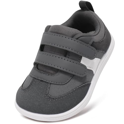 STQ KIDS Kinder Barfußschuhe Breite Kinder Schuhe Jungen Sneakers rutschfeste Lauflernschuhe Kleinkind Leichte Weiche Walking Kinderschuhe Minimalist Dunkelgrau 27 EU von STQ KIDS