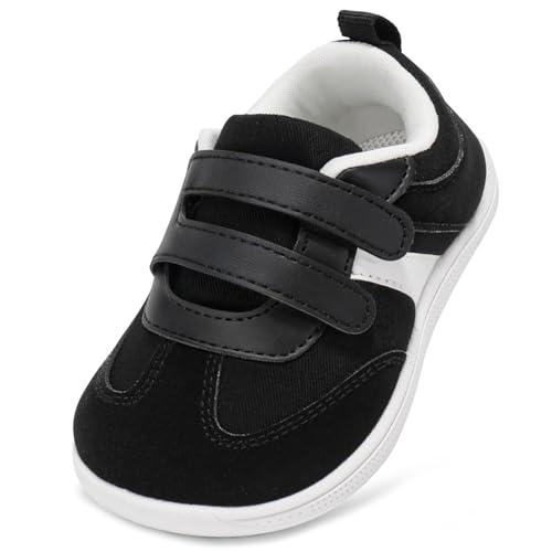 STQ KIDS Kinder Barfußschuhe Breite Kinder Schuhe Jungen Sneakers rutschfeste Lauflernschuhe Kleinkind Leichte Weiche Walking Kinderschuhe Minimalist Schwarz Weiß 28 EU von STQ KIDS