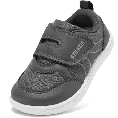 STQ KIDS Kinderschuhe Jungen Breite Barfussschuhe Kinder rutschfest Kleinkind Hausschuhe Barfußschuhe Komfort Junge Lauflernschuhe Turnschuhe Leicht Sneaker Dunkelgrau 22 EU / T5 von STQ KIDS