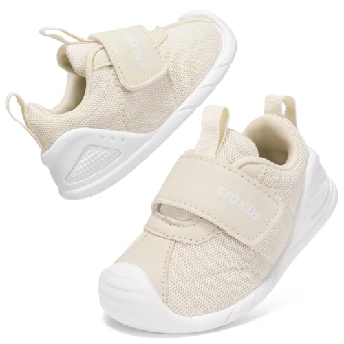 STQ KIDS Lauflernschuhe Baby Breite Barfussschuhe Kinder Krabbelschuhe Leichte Kleinkind Turnschuhe Hausschuhe Babyschuhe Jungen Mädchen Sneakers Beige 18-24 Monate/21 EU Weit von STQ KIDS