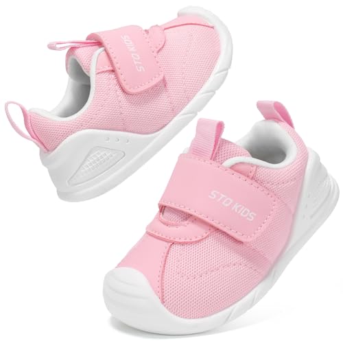 STQ KIDS Lauflernschuhe Baby Breite Barfussschuhe Kinder Krabbelschuhe Leichte Kleinkind Turnschuhe Hausschuhe Babyschuhe Jungen Mädchen Sneakers Rosa 9-12 Monate/21 EU Weit von STQ KIDS