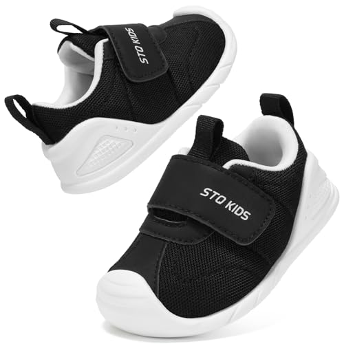 STQ KIDS Lauflernschuhe Baby Breite Barfussschuhe Kinder Krabbelschuhe Leichte Kleinkind Turnschuhe Hausschuhe Babyschuhe Jungen Mädchen Sneakers Schwarz 6-9 Monate/20 EU Weit von STQ KIDS