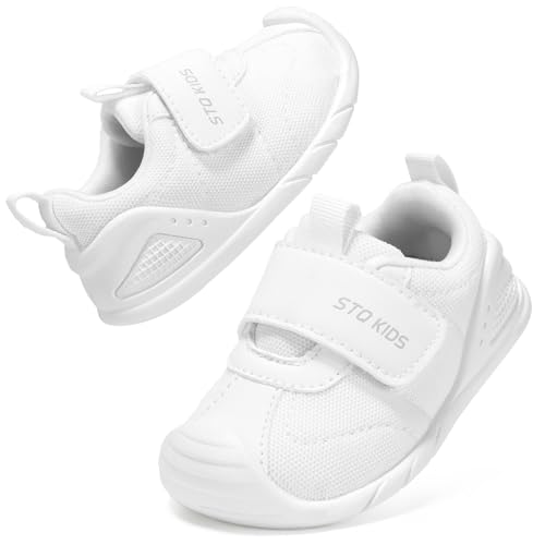 STQ KIDS Lauflernschuhe Baby Breite Barfussschuhe Kinder Krabbelschuhe Leichte Kleinkind Turnschuhe Hausschuhe Babyschuhe Jungen Mädchen Sneakers Weiß 6-9 Monate/20 EU Weit von STQ KIDS