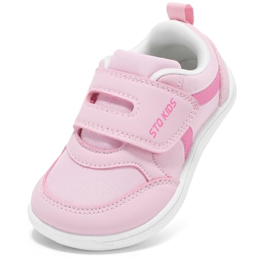 STQ KIDS Turnschuhe Mädchen Breite Barfußschuhe Kinder Sneaker mit Klettverschluss Leicht Kleinkind Hausschuhe Sommer Frühling Komfort Kinderschuhe für Kindergarten und Kita Rosa 28 EU / L11 von STQ KIDS