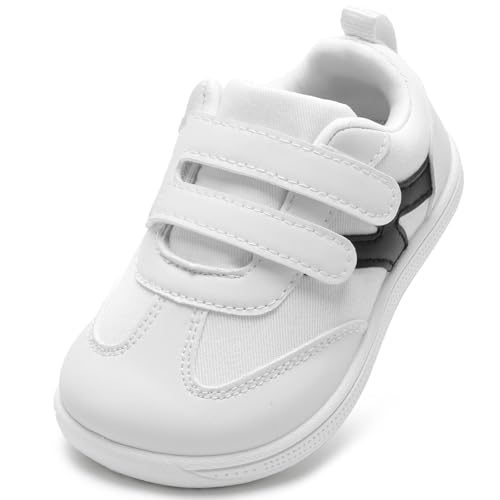 STQ KIDS Turnschuhe Mädchen Jungen Breite Füße Kinder Barfussschuhe Leicht Kinderschuhe Komfort Kleinkind Sneaker Weisse Sohle Barfußschuhe Halbschuhe Weiß 27 EU / T10 von STQ KIDS