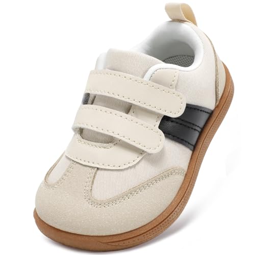 STQ KIDS Jungen Schuhe Breiter Zehenraum Kleinkinder Lauflernschuhe rutschfeste Kinder Sneakers Weiche Leicht mit Haken- und Schlaufenband Beige 26 EU Weit von STQ KIDS