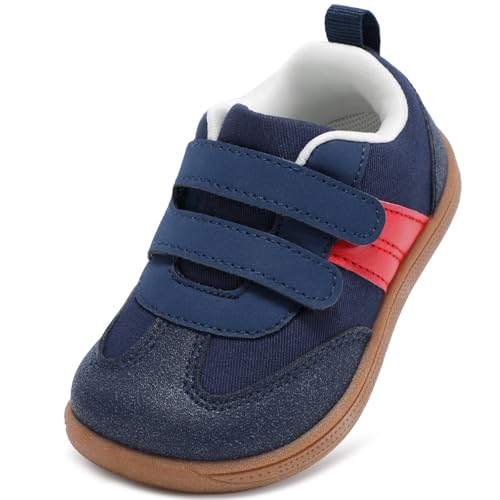 STQ KIDS Jungen Schuhe Breiter Zehenraum Kleinkinder Lauflernschuhe rutschfeste Kinder Sneakers Weiche Leicht mit Haken- und Schlaufenband Blau 27 EU Weit von STQ KIDS