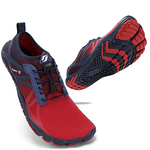 STQ Badeschuhe Herren Wasserschuhe Schnell Trocknend Barfusschuhe Leicht Traillaufschuhe Outdoor Fitnessschuhe Beach Schwimmschuhe Atmungsaktiv Auqaschuhe Marineblau Rot 40 EU von STQ