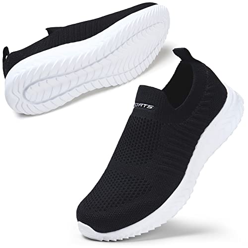 STQ Damen Bequen Slip on Wanderschuhe Fashion Bequeme Komfort Laufschuhe Atmungsaktive Outdoor Fitness Sneakers Schwarz Weiß 39 EU von STQ