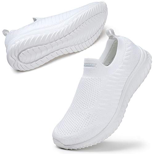 STQ Damen Slip On Schuhe Mesh Atmungsaktiv Sportschuhe Leichte Bequeme Sneaker Weiß 39 EU von STQ