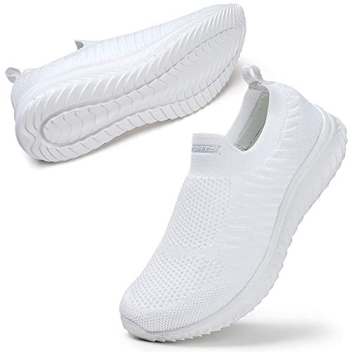 STQ Damen Slip On Schuhe Mesh Atmungsaktiv Sportschuhe Leichte Bequeme Sneaker Weiß 40 EU von STQ