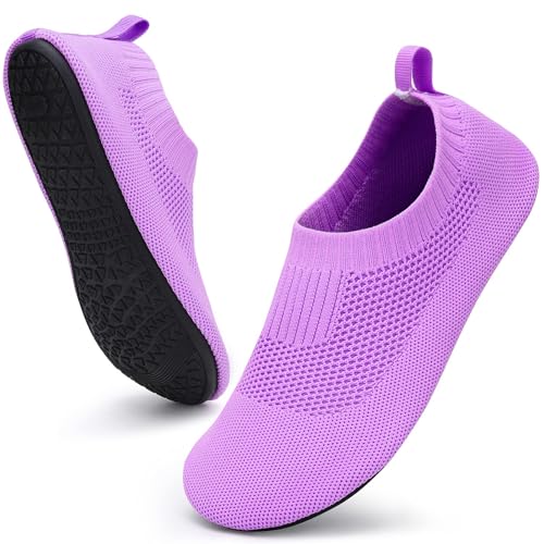 STQ Damen Hausschuhe Bequem Pantoffeln Mesh Atmungsaktiv Rutschfest Slip on Slipper Lila 36/37 von STQ