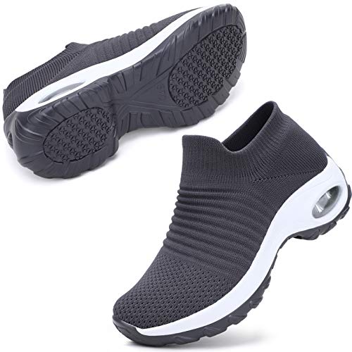 STQ Damen Schuhe Slip On Sneakers Bequem Mesh Fitness Turnschuhe Plattform Air Leichte Outdoor Walking Schuhe(Dunkel Grau40.5) von STQ