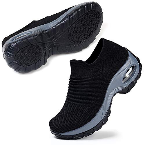 STQ Damen Schuhe Slip On Sneakers Freizeit Atmungsaktive Fitness Turnschuhe Air Leichte Outdoor Walking Schuhe(Schwarz41) von STQ