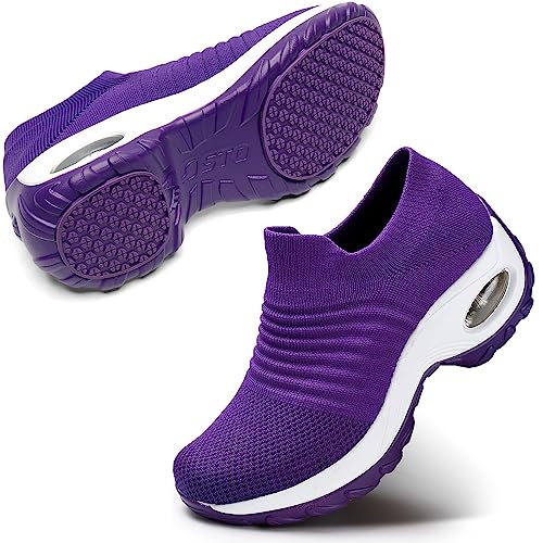 STQ Damen Slip On Outdoor Walking Schuhe Air Leichte Mesh Sneakers Turnschuhe Sportschuhe Freizeitschuhe Laufschuhe Bequem Sneakers(All Violett36) von STQ