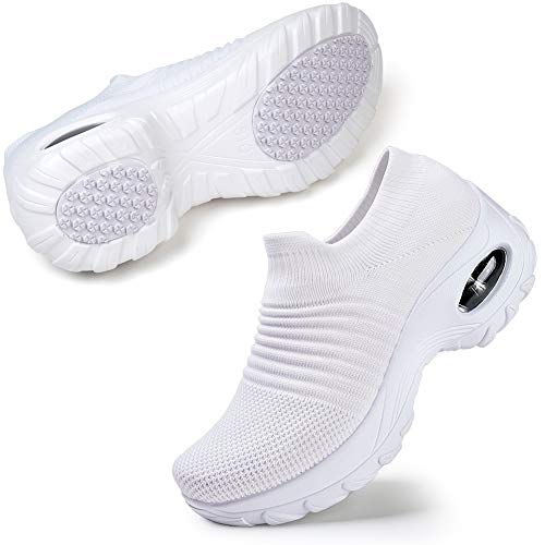 STQ Damen Slip On Outdoor Walking Schuhe Air Leichte Mesh Sneakers Turnschuhe Sportschuhe Freizeitschuhe Laufschuhe Bequem Sneakers(Weiß41) von STQ