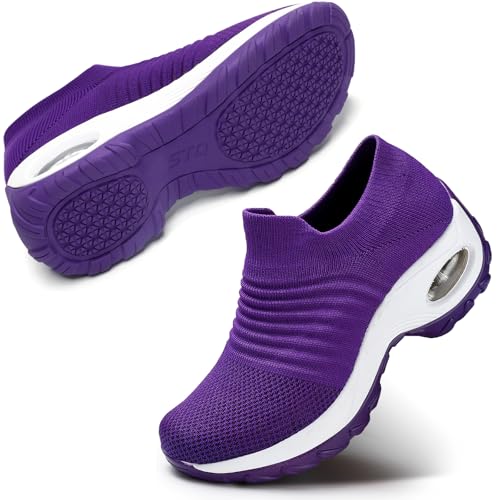 STQ Damen Slip On Outdoor Walking Schuhe Leichte Mesh Sneakers Turnschuhe Sportschuhe Freizeitschuhe Laufschuhe Bequem Sneakers All Violett 38 EU von STQ