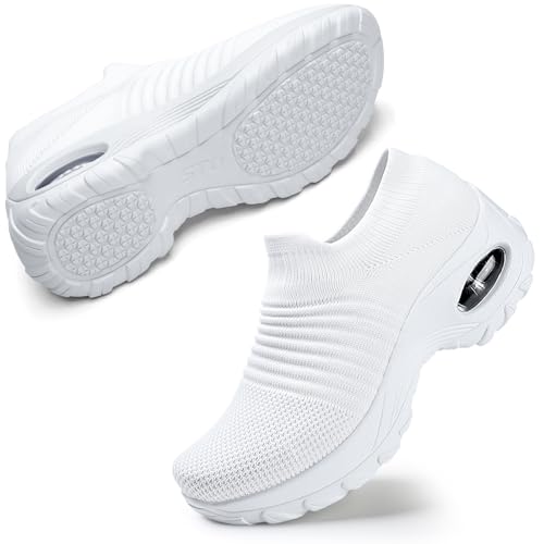 STQ Damen Slip On Outdoor Walking Schuhe Leichte Mesh Sneakers Turnschuhe Sportschuhe Freizeitschuhe Bequem Sneakers Weiß 40.5 EU von STQ