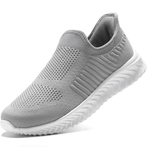 STQ Damen Slip on Sneaker Atmungsaktive rutschfest Turnschuhe Komfort Orthopädische Schuhe Grau 39 EU von STQ