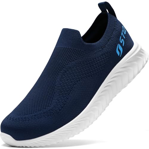 STQ Damen Slip on Sneakers Komfort Memory Foam Turnschuhe Mesh Atmungsaktiv Bequeme Wanderschuhe Sportschuhe Marine 36 EU von STQ