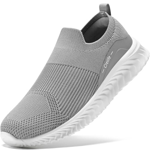 STQ Damen Slip on Sneakers Leicht Turnschuhe Bequeme Sportschuhe Atmungsaktiv Fitnessschuhe Memory Foam Wanderschuhe Grau 37 EU von STQ