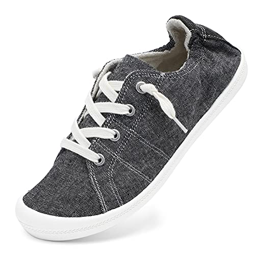 STQ Damen Sneakers Canvas Schuhe Slip on Komfort Sneakers Dunkelgrau EU37 von STQ