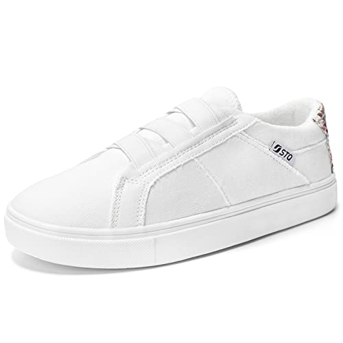 STQ Damen Sneakers Slip on Canvas Comfort Schuhe Weiß EU37 von STQ