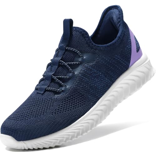 STQ Damen Turnschuhe Slip on Sneakers Bequem Wanderschuhe Outdoor Atmungsaktiv Sportschuhe Marineblau 37 EU/ 6 US von STQ