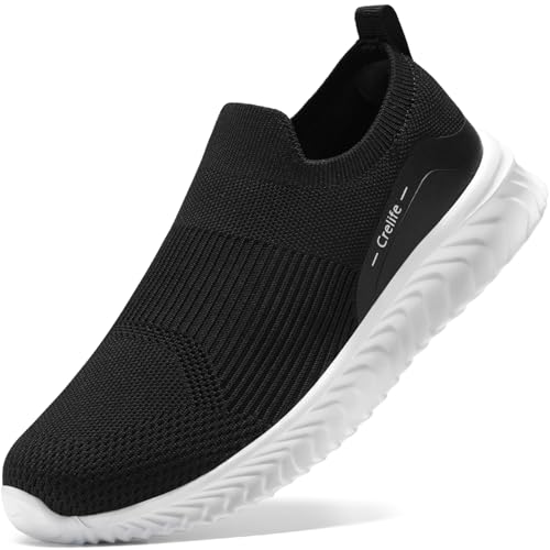 STQ Damen Turnschuhe Slip on Sneakers Leicht Schlupfschuhe Atmungsaktiv Outdoor Walkingschuhe Bequeme Luafschuhe Schwarz Weiß 38 EU von STQ