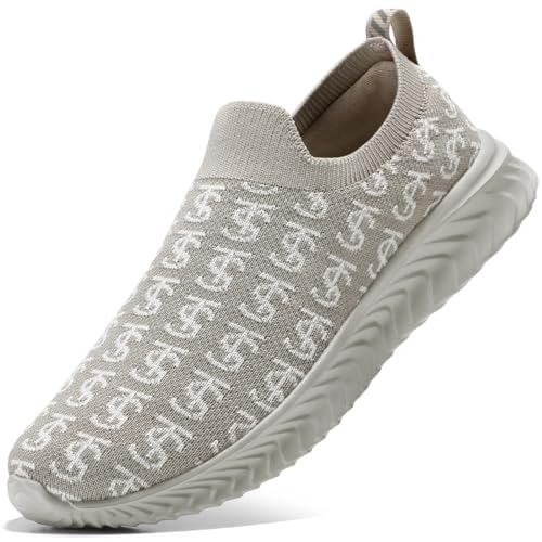 STQ Damen Turnschuhe Slip on Sneakers Leicht rutschfest Sportschuhe Leichte Atmungsaktiv Freizeitschuhe Taupe 38 EU von STQ