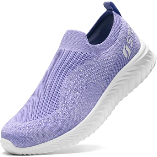 STQ Damen Turnschuhe Slip on Sneakers Leichte Atmungsaktiv Fitness Turnschuhe Freieichuhe Laufschuhe Leiche Walkingschuhe Lila 36 EU von STQ