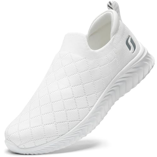 STQ Damen Turnschuhe Slip on Sneakers Memory Foam Sportschuhe Bequeme Schlupfschuhe Fitness Sportschuhe Weiß 36 EU von STQ