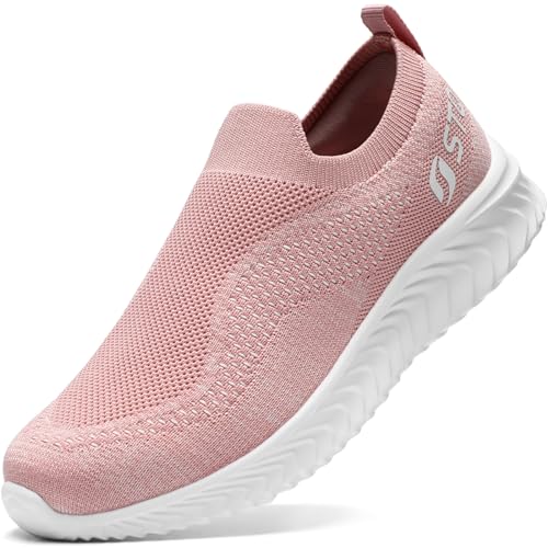 STQ Damen Turnschuhe Slip on Sneakers Memory Foam Walkingschuhe Leichte Laufschuhe Mehs Atmungsaktiv Wanderschuhe Rosa 36 EU von STQ