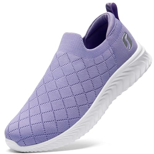 STQ Damens Schuhe Slip on Sneakers Memory Foam Schlupfschuhe Mesh Bequeme Turnschuhe Wanderschuhe Lila 37 EU von STQ