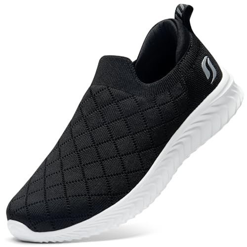 STQ Damens Sneakers Slip on Walkingschuhe Komfort Leichte Turnschuhe Bequeme Trainer Sportschuhe Schwarz Weiß 37 EU von STQ