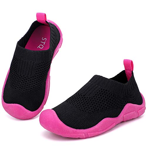 STQ Hausschuhe Kinder Mädchen Gymnastikschuhe Fußschutz Schlagfeste Toe Kinder Schuhe Rutshfeste Leichte Atmungsaktiv Sandalen Heim-Pantoffeln Schwarz-Pink 21EU von STQ