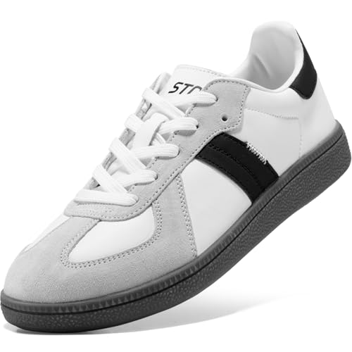 STQ Schuhe Damen Sneaker Sportschuhe Trainers Tennis Handball Skater Lightweight Turnschuhe Low Soft Schnürung Vintage Diabetiker Flach Trainers Leichte Klassisch Weiß Schwarz 40.5 EU / 9 US von STQ