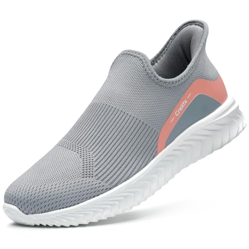 STQ Slip ins Damen Turnschuhe Freihändig Leichte Sportschuhe Fitnessstudio Bequem Schuhe Damen Sneaker Slip on Summerschuhe Hellgrau 36 EU von STQ