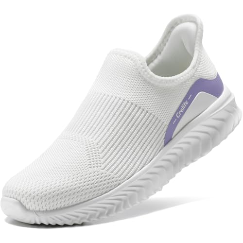 STQ Slip ins Pflege Schuhe Damen Freihändig Slip on Sneakers Komfort Turnschuhe ohne Schnürung Bequem Schlupf Orthopädische Schuhe Weiß 36 EU von STQ