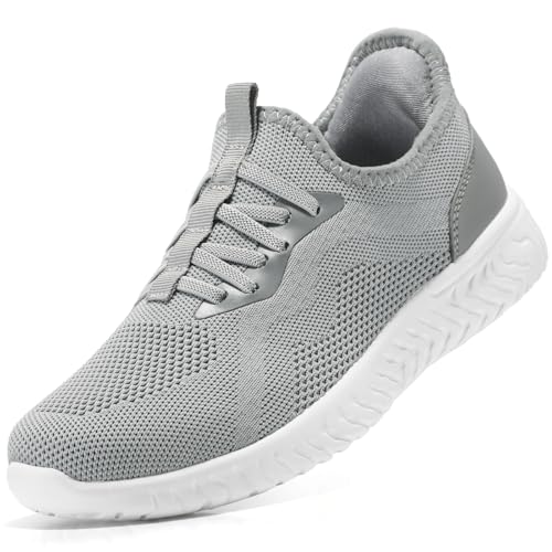 STQ Damen Turnschuhe Slip on Sneakers Leichte Schlupfschuhe Atmungsaktiv Damenschuhe Stoffschuhe Bequem Sportschuhe zum Schlüpfen Hellgrau 42 EU von STQ