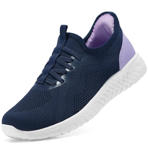 STQ Damen Sneaker Bequem Turnschuhe Slip on Schuhe für Pflegeberufe Memory Foam Sportschuhe Sommer Schlupfschuhe Stoffschuhe Marineblau 39 EU von STQ